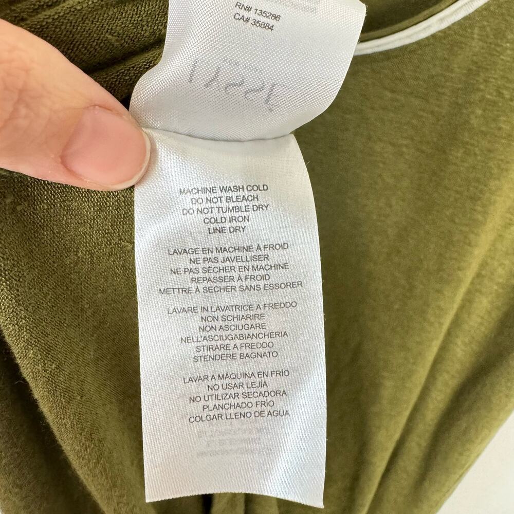Lysse Olive Green Linen Blend Relaxed Casual Coastal Breathable Hi Low Tunic Tee - Picture 10 of 10